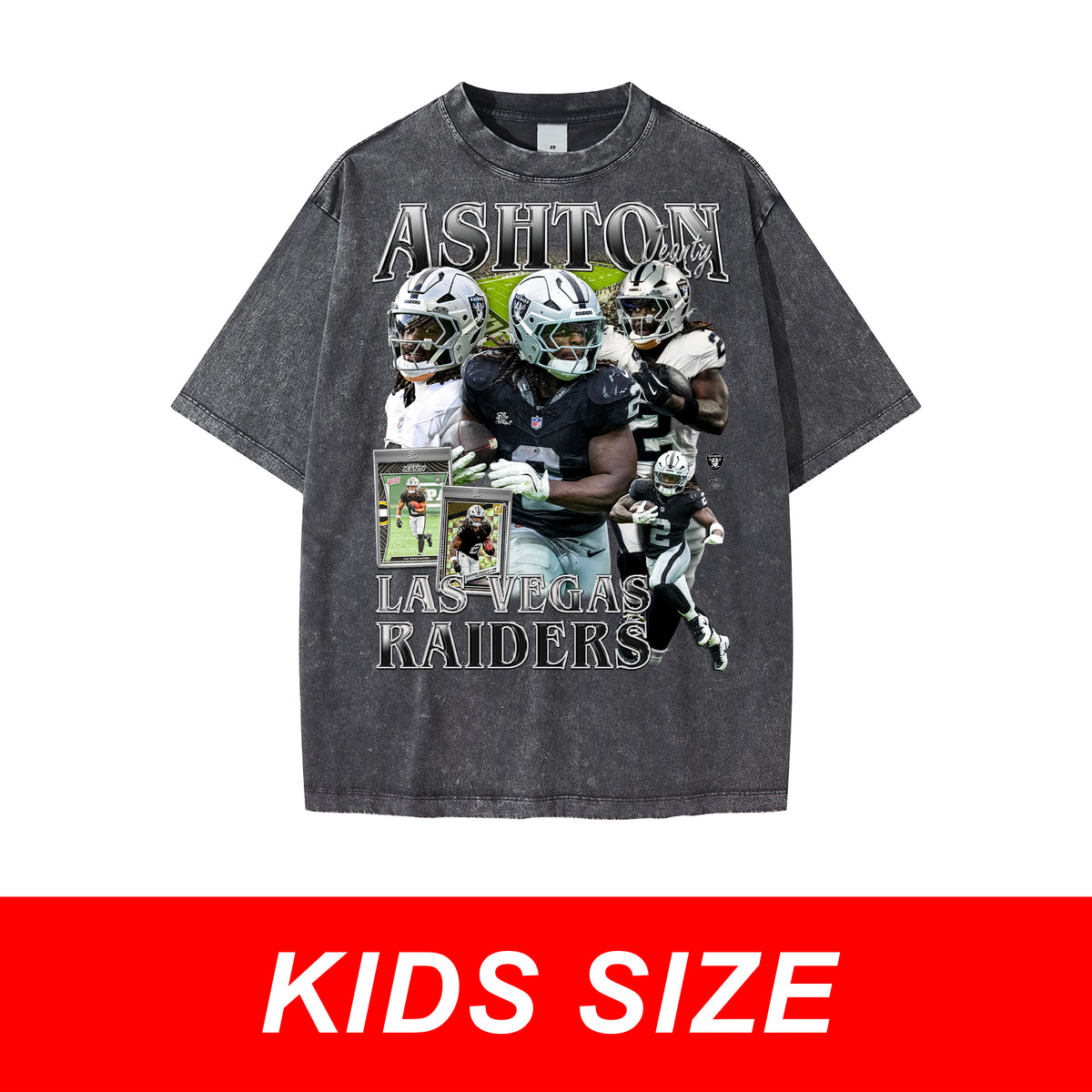 KIDS Raiders Ashton Jeanty Vintage Graphic Tee in Dark Gray