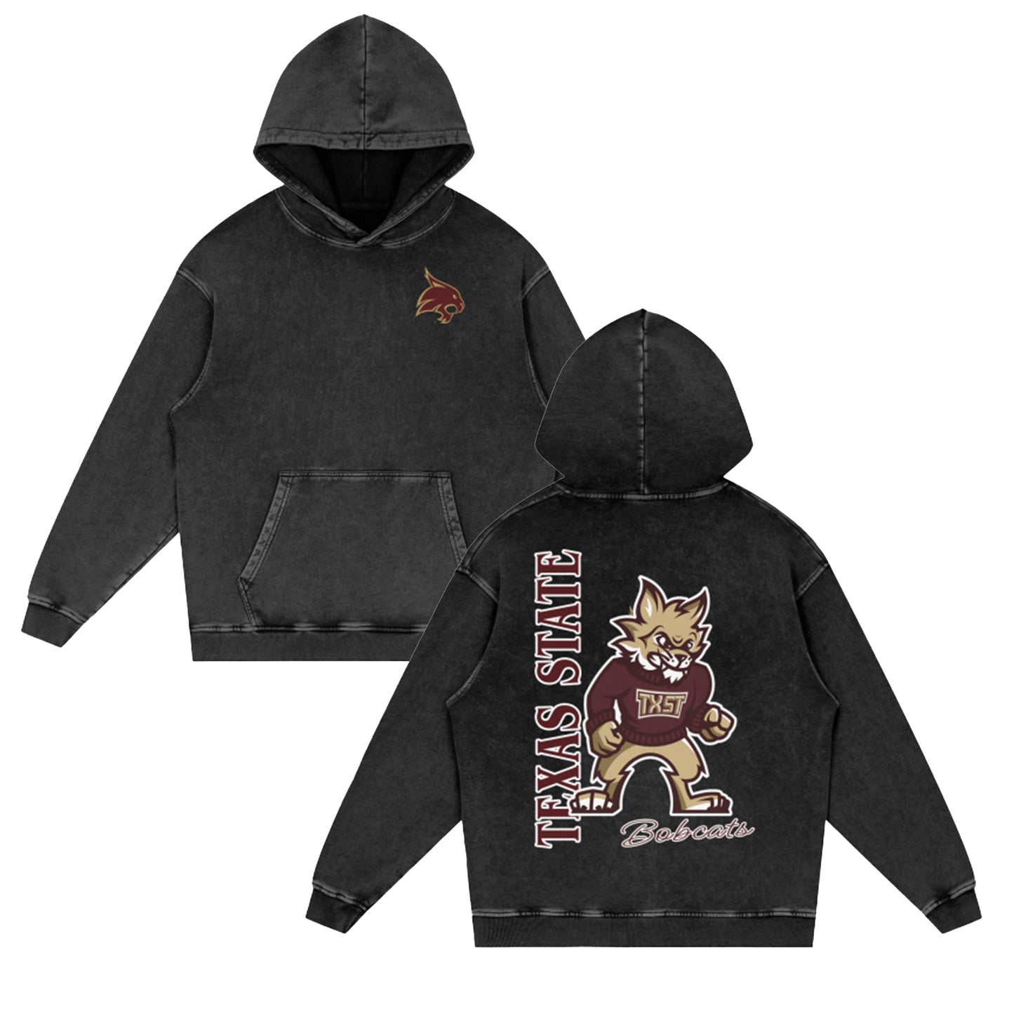 Texas State Boko the Bobcat Vintage Hoodie (Front & Back)