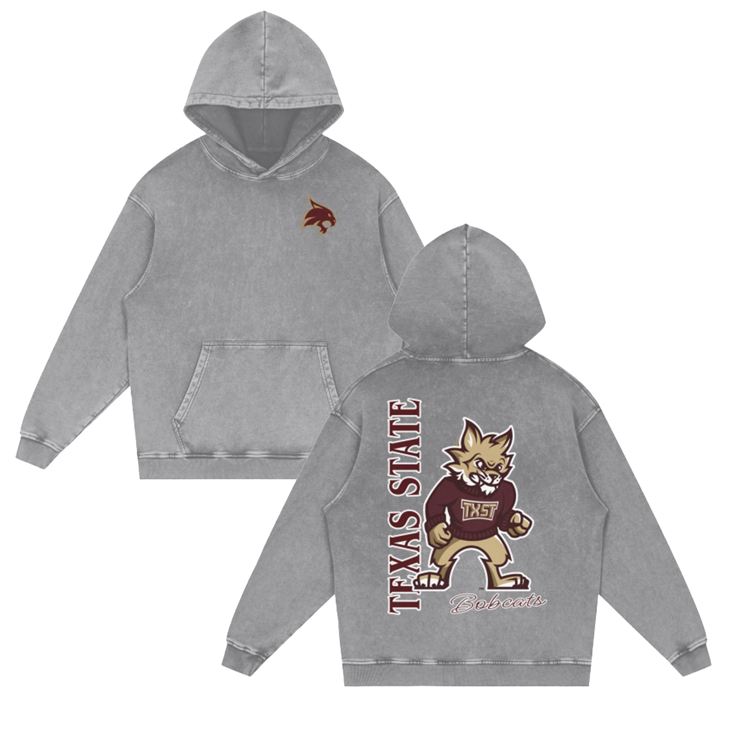 Texas State Boko the Bobcat Vintage Hoodie (Front & Back)