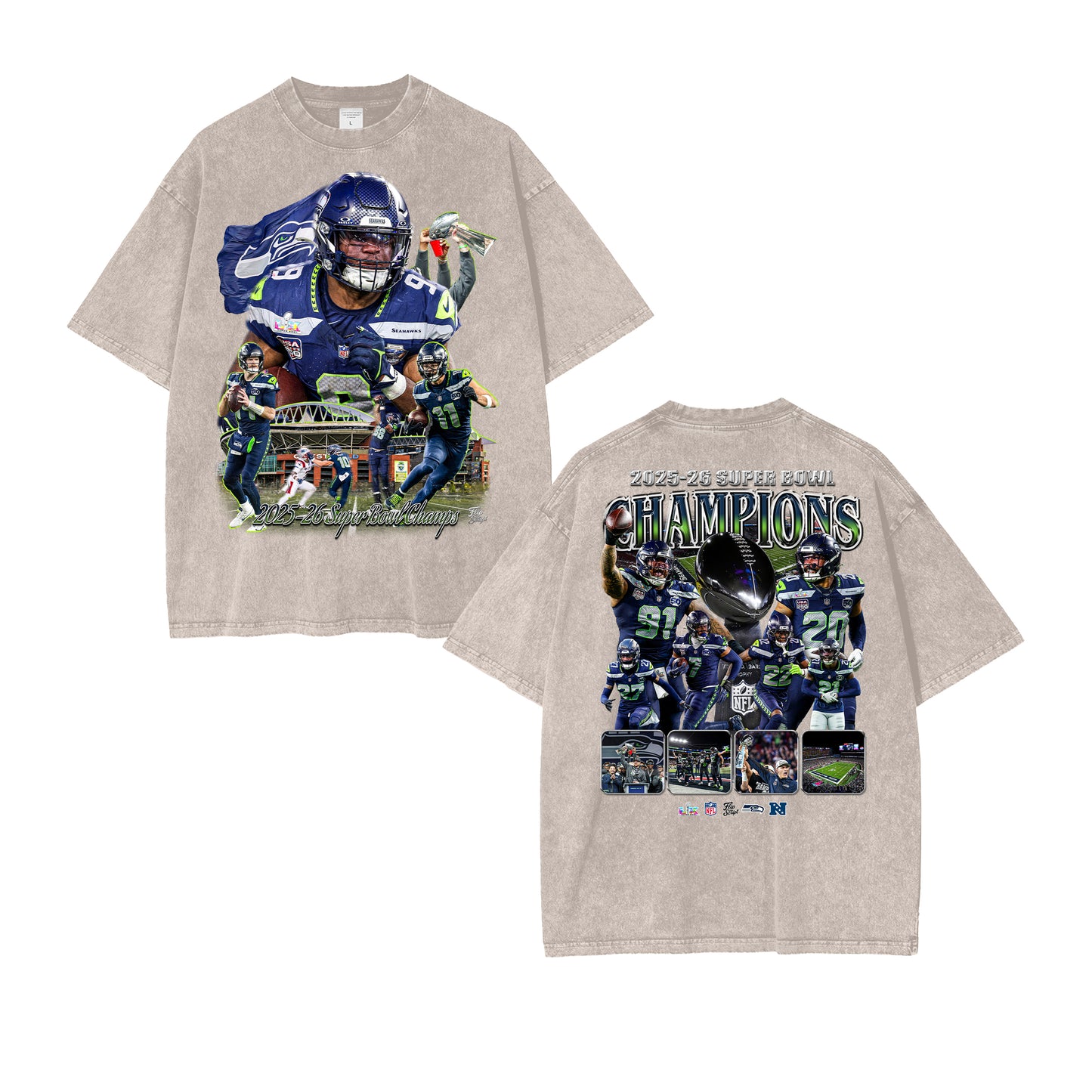 2025-26 Seahawks Super Bowl Champs Vintage Graphic Tee
