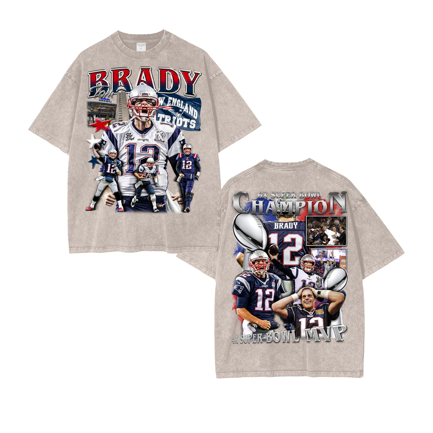 Tom Brady Patriots Vintage Graphic Tee (DOUBLE PRINT)