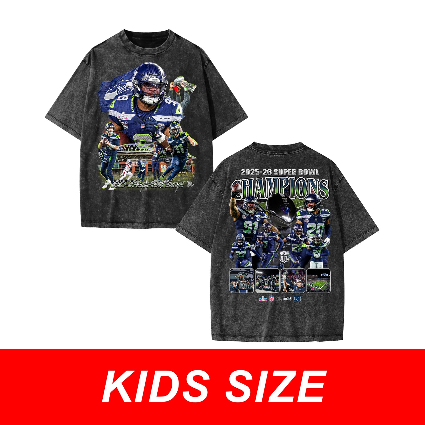 KIDS 2025-26 Seahawks Super Bowl Champs Vintage Graphic Tee