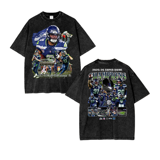 2025-26 Seahawks Super Bowl Champs Vintage Graphic Tee
