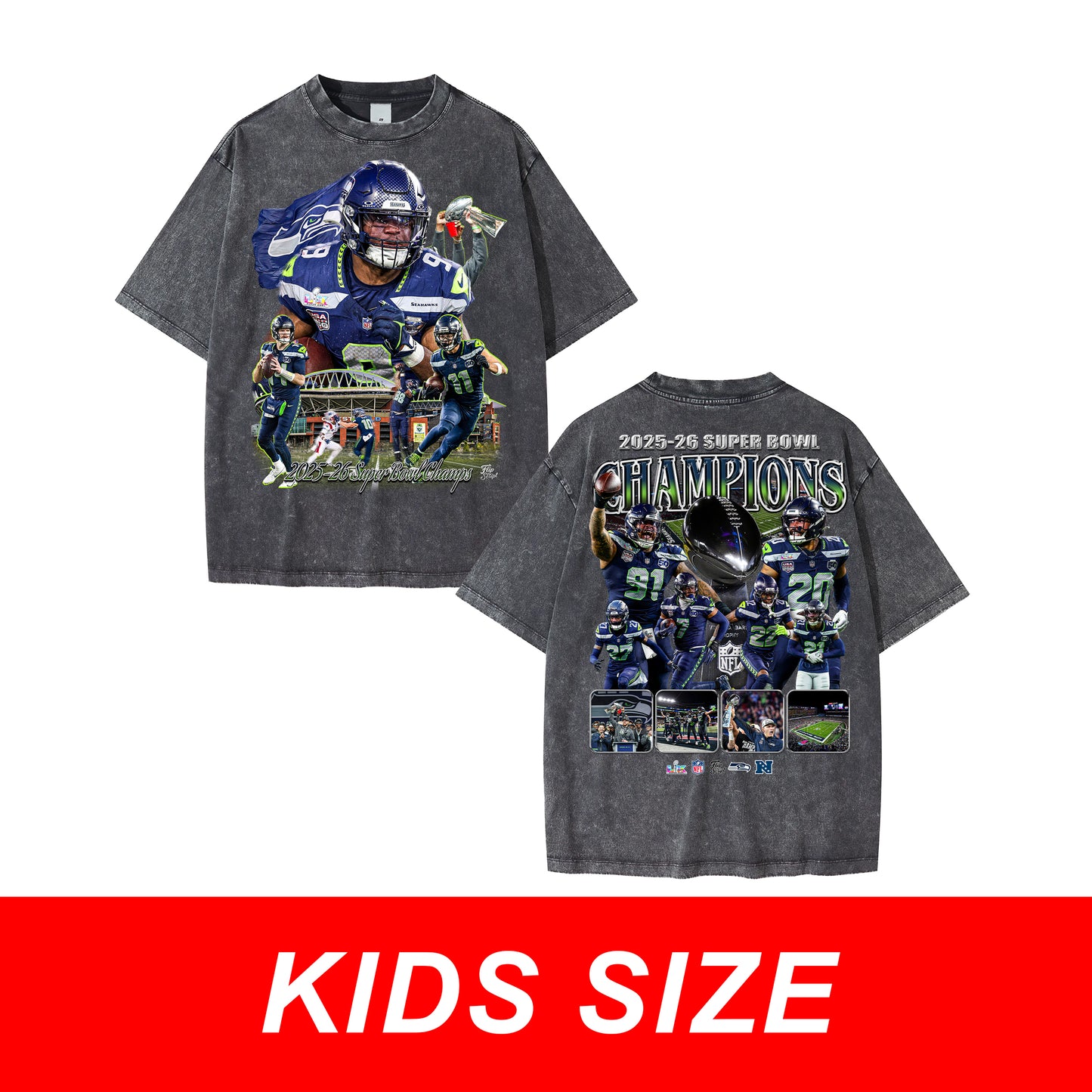 KIDS 2025-26 Seahawks Super Bowl Champs Vintage Graphic Tee