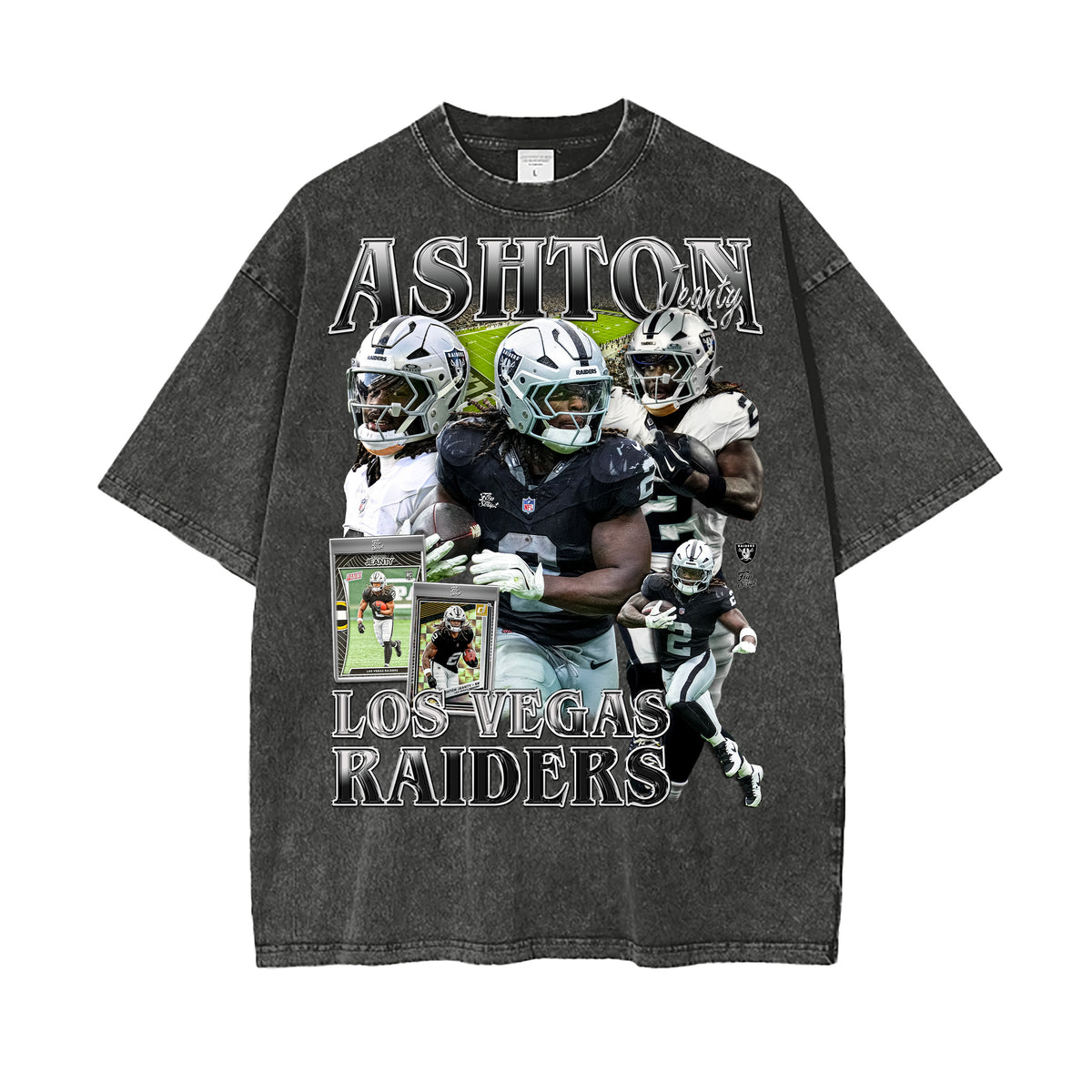 Raiders Ashton Jeanty Vintage Graphic Tee — dark grey