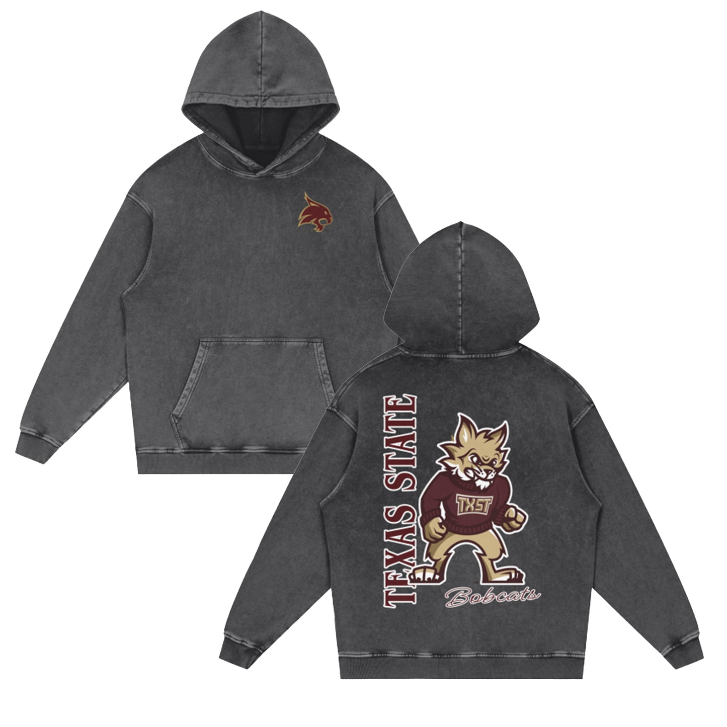 Texas State Boko the Bobcat Vintage Hoodie (Front & Back)