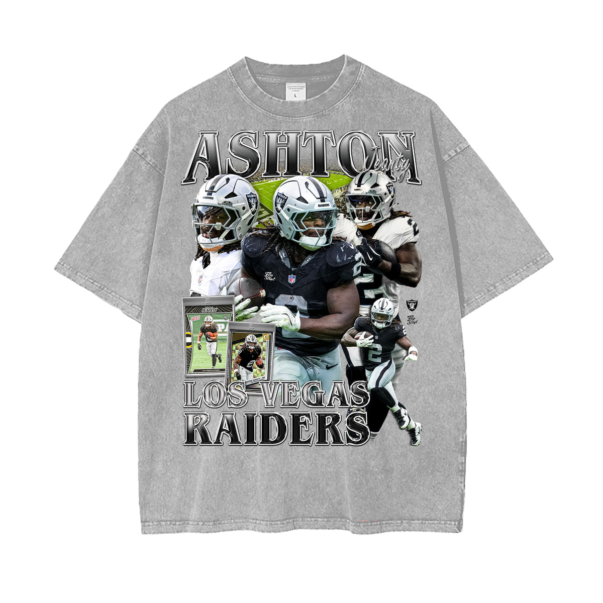 Raiders Ashton Jeanty Vintage Graphic Tee — light grey