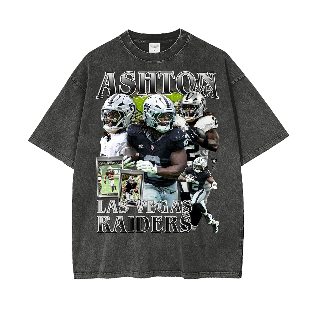 Raiders Ashton Jeanty Vintage Graphic Tee in Pirate Gray