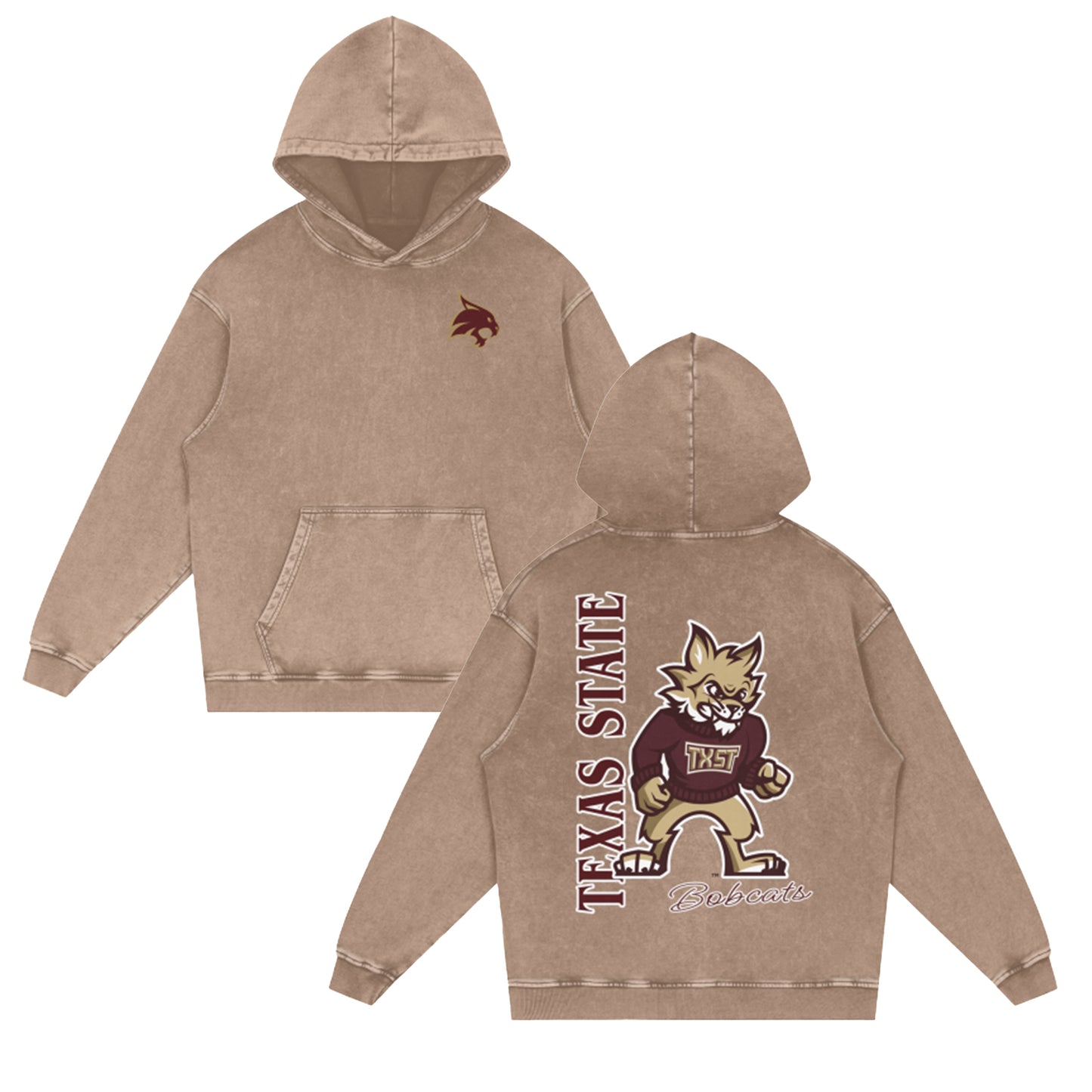 Texas State Boko the Bobcat Vintage Hoodie (Front & Back)